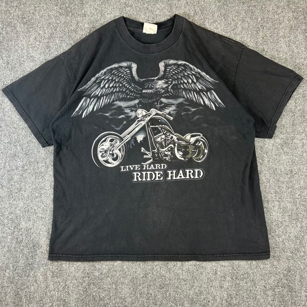 National Heritage Mens XL Live Hard Ride Hard Eagle Biker Chopper T-Shirt Black